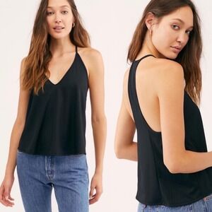 Free People Intimately Slinky Slink Racerback Tank M Black Flowy Whimsigoth‎